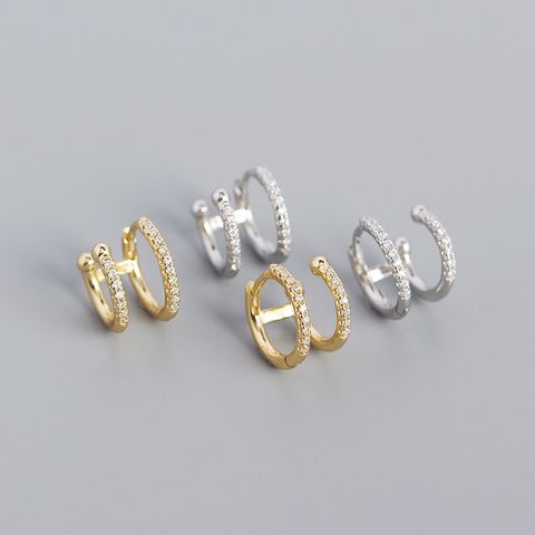 Yhe0349 Europe And America Cross Border S925 Silver Ins Geometric Metallic Double-layer Round Micro Inlaid Zircon Ear Clips Earrings