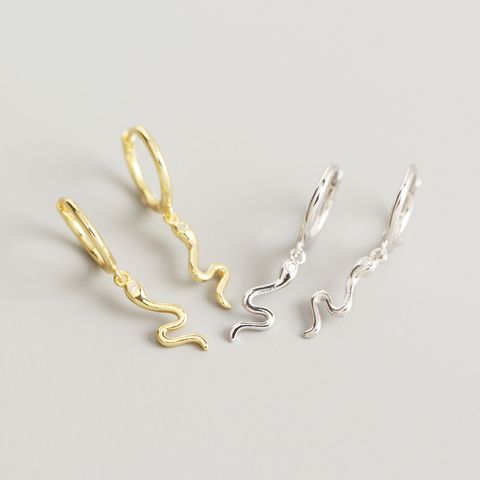 Yhe0229 Yihua European And American Entry Lux S925 Sterling Silver Ins Golden Snake-shaped Earclip Earrings Versatile Earrings
