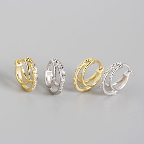 S925 Sterling Silver Geometric Three-ring Diamond Ear Buckle Silver Earrings