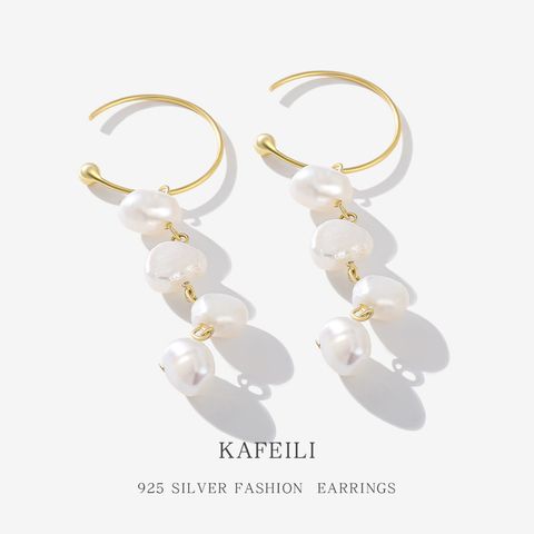 Eh231 Korean Style New Baroque Irregular Earrings Women 925 Silver Fashion Trendy Unique C- Shaped Pearl Earrings