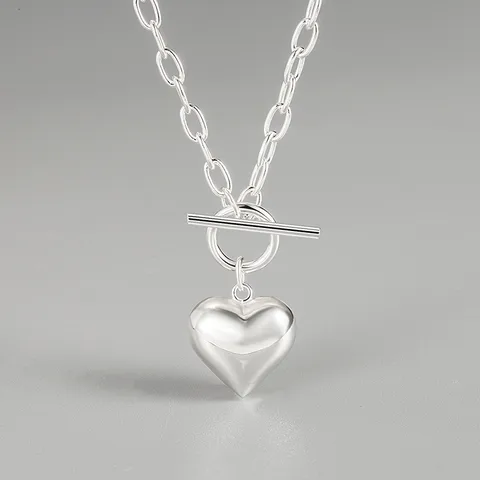 Corée Rétro 925 Collier Coeur En Argent Sterling Femme Ot Boucle Collier En Gros