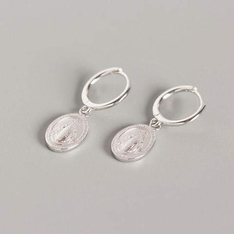 S925 Sterling Silver Santa Maria Mother Coin Earring