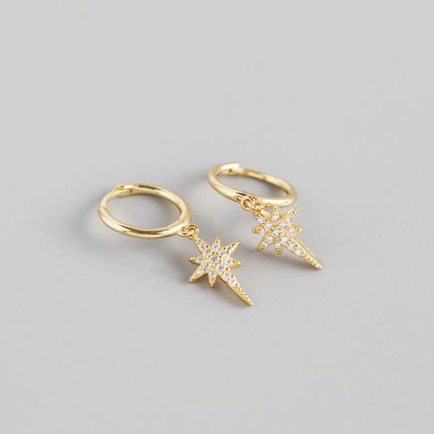 S925 Sterling Silver Eight-pointed Star Diamond Earrings