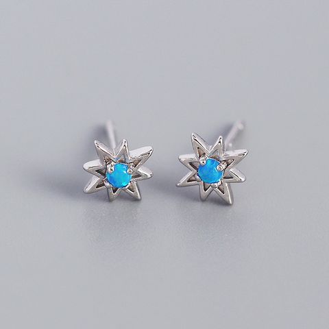 Yhe0355 European And American Entry Lux Style S925 Silver Ins Octagonal Xingx Opal Fresh And Cute Earrings Silver Ear Jewelry Female