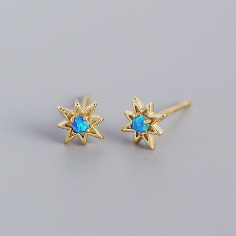 Yhe0355 European And American Entry Lux Style S925 Silver Ins Octagonal Xingx Opal Fresh And Cute Earrings Silver Ear Jewelry Female