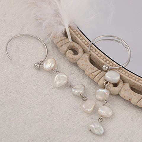 Eh231 Korean Style New Baroque Irregular Earrings Women 925 Silver Fashion Trendy Unique C- Shaped Pearl Earrings