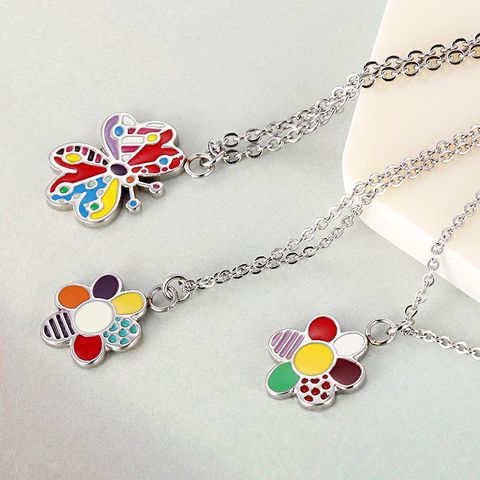 Titanium Steel Korean Style Epoxy Flower Pendant Necklace