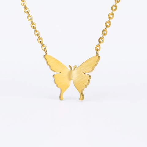¡nuevo! Collar De Mariposa De 18k Chapado En Oro Real De Acero Inoxidable