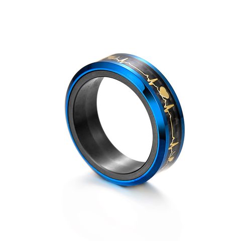 Titanium Steel Rotating Decompression Two-color Ring Carbon Fiber Heartbeat Ecg Jewelry