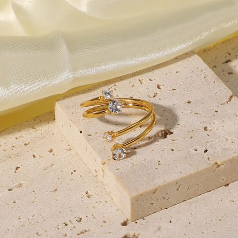 Europäischer Und Amerikanischer Weißer Zirkonium Öffnungs Ring 18k Vergoldeter Edelstahl Ring