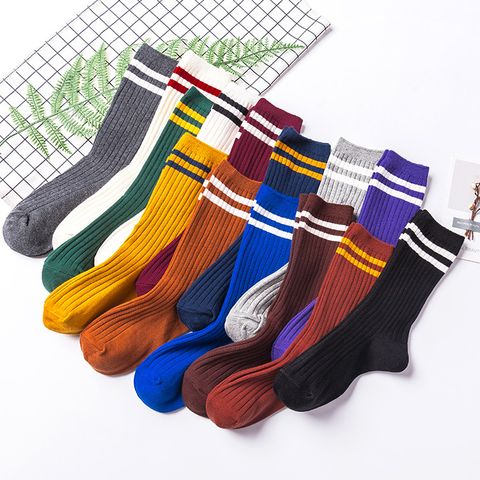 Autumn And Winter New Japanese Style Two Bar Women's Cotton Mid-calf Socks Thick Thread Striped All-matching Casual Korean Socks Wholesale