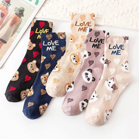 New Casual Socks Wholesale Cartoon Cat And Dog Letter Cotton Socks