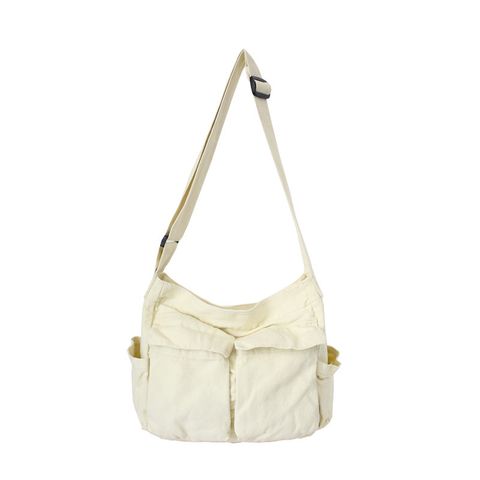 Unisex Canvas Solid Color Streetwear Square Zipper Shoulder Bag