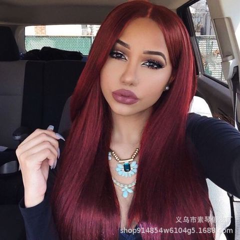 Mid-point Big Scalp Black Gradient Wine Red Long Straight Hair Wig European And American Dyed Wig Factory Wholesale
