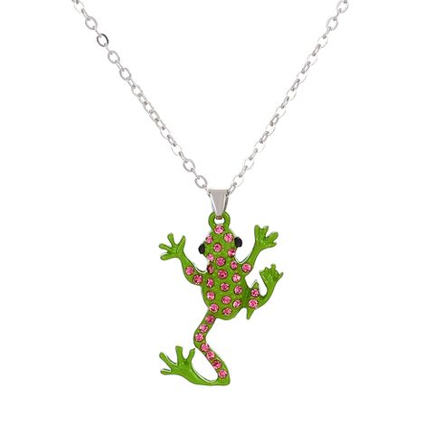 Cute Diamond Frog Pendant Necklace Small Fresh Cartoon Animal Long Clavicle Chain