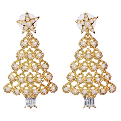 55842 European And American New Creative Christmas Gift Halloween Diamond Christmas Tree Metal Alloy Earrings Earrings