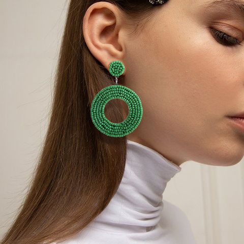 Fashion Jewelry Hand-woven Resin Rice Beads Bohemian Retro Circle Earrings
