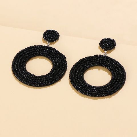 Fashion Jewelry Hand-woven Resin Rice Beads Bohemian Retro Circle Earrings