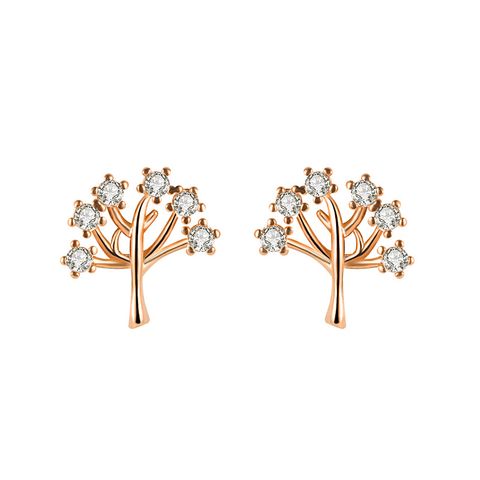 Korean Version Of Cute Silver-plated Tree Of Life Earrings Plant Full Of Diamonds Tree Of Life Earrings