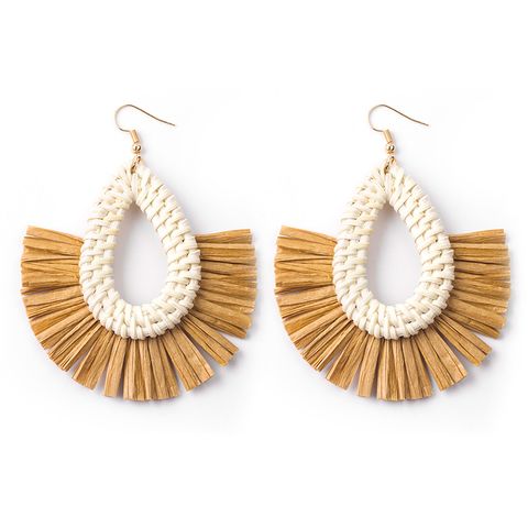 Wholesale Jewelry 1 Pair Ethnic Style Solid Color Raffia Drop Earrings