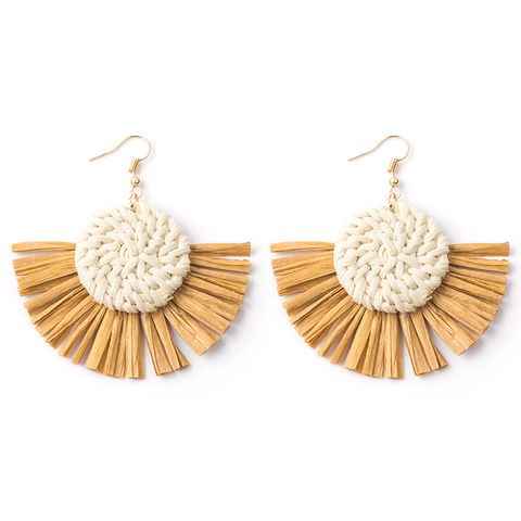 Wholesale Jewelry 1 Pair Ethnic Style Solid Color Raffia Drop Earrings