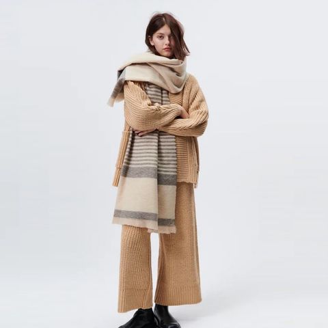 Autumn And Winter New Imitation Cashmere Thick And Thin Striped Fringe Trim Shawl Bib Warm Scarf
