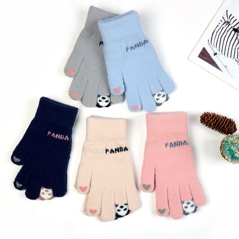 Cartoon Panda Knitting Needles Plus Cashmere Gloves Student Outdoor Sports Warm Gloves