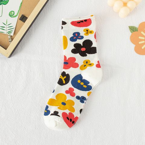 New Socks Women's Tube Socks Korean Small Flower Personality Cartoon Socks Wholesale