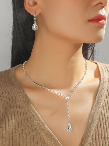 Fashion Crystal Long Pendent Necklace And Earring Set