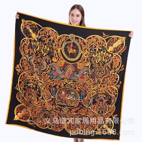 New Twill Imitation Silk Scarf 130cm Large Square Scarf Print Fashion Shawl Scarf