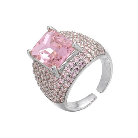 Retro Colored Diamonds Micro-inlaid Square Zircon Copper Open Ring