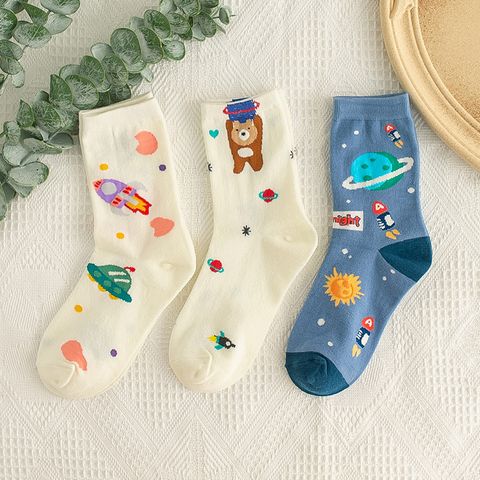 Autumn And Winter New Tube Socks Outer Space Series Cartoon Cotton Socks Wholesale