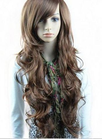 Long Curly Fluffy Wigs Oblique Bangs Long Curly Hair Wig
