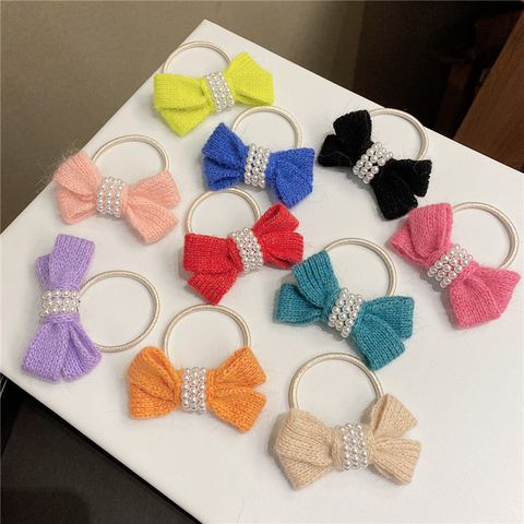 Autumn And Winter New Bow Wool Simple Headband Female Online Influencer Ins Rubber Band Female Hair Tie Pearl Tie Waist Hair Ring