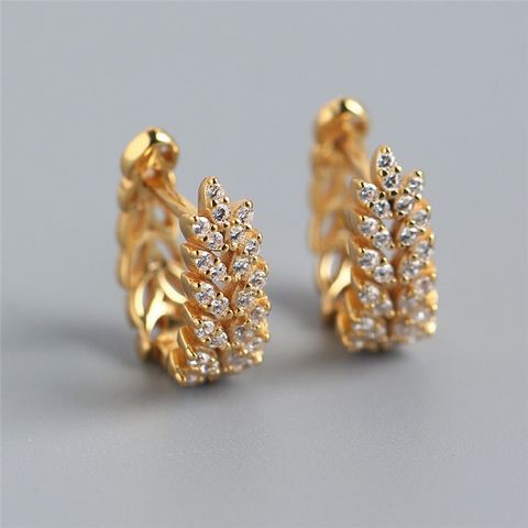 New European And American Entry Lux Full Diamond Wheat Earrings Temperament Wild High-grade Ear Clip Silver Earrings For Women
