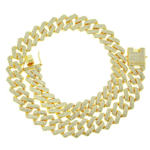 Hip-hop Rhombus Three-row Diamond Necklace Men's Retro Necklace Bracelet Wholesale
