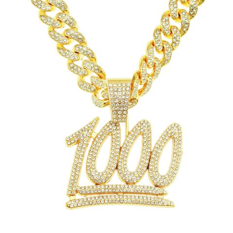 Hip-hop Digital Pendent Cuban Chain Men's Full Diamond 1000 Points Pendant Trendy Necklace