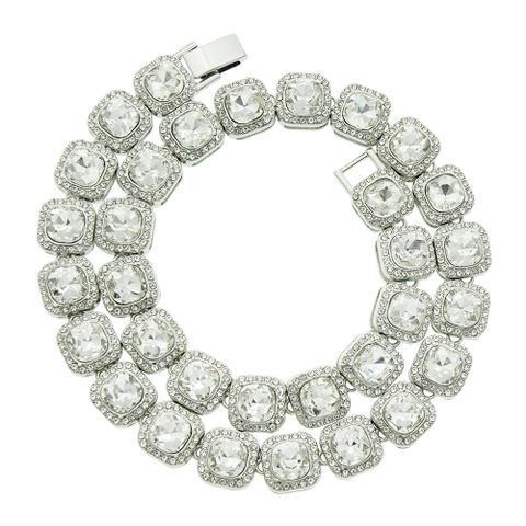 Hip-hop Men's Short Square Diamond Full Diamond Cuban Chain Necklace Bracelet Wholesale