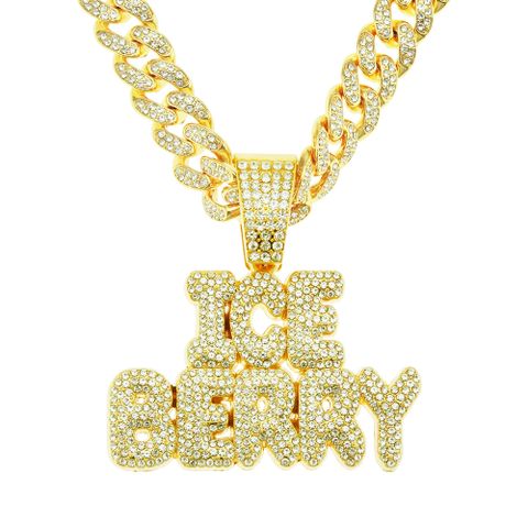 Hip-hop Stitching Full Diamond Letter Pendant Wide Cuban Chain Men's Domineering Necklace