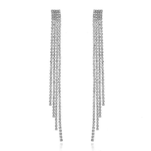 Autumn And Winter New Earring Fashion Zircon Long Tassel Earrings Temperament Diamond Geometric Earrings