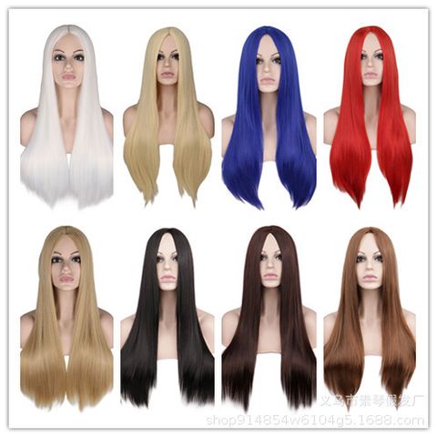 Fashion Multi-color Long Straight Hair Anime Wig Stage Performance Cos Wigs Female