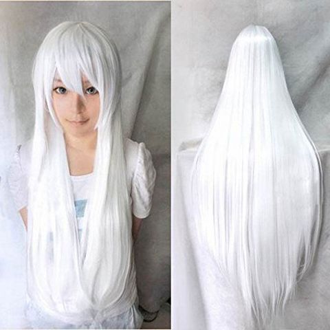 Anime Wig Cos White Long Straight Hair Oblique Bangs New Wigs Wholesale