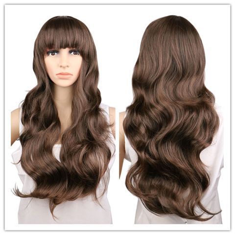 Wig Long Curly Hair Big Wavy Bangs Wig Korean Realistic Mid-length Curly Hair