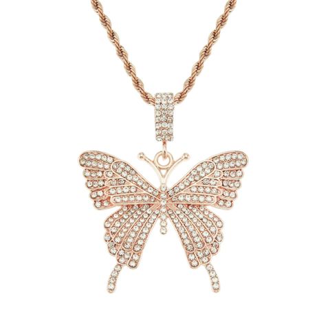 Simple Trendy Full Diamond Butterfly Pendant Necklace