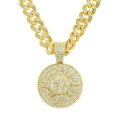 Fashion Three-dimensional Diamond-studded Number 7 Round Pendant Alloy Necklace
