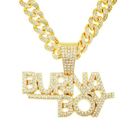 Fashion Full Of Diamond Stitching Letter Pendant Cuban Chain Necklace