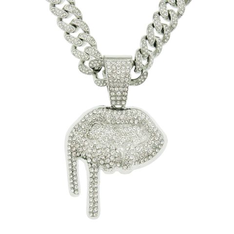 Fashion Three-dimensional Full Diamond Lip Pendant Alloy Necklace