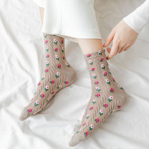 Autumn And Winter New Solid Color Cartoon Small Floral Tube Socks Wholesale