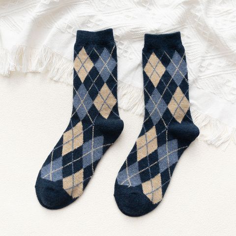 Retro Rhombus Grid Thick Tube Socks Warm Long Socks