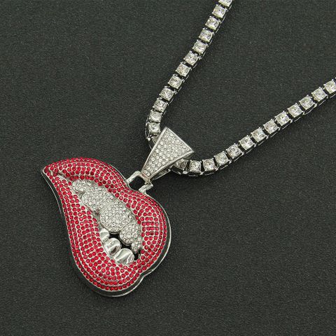 Fashion Personality Pink Lip Diamond Pendant Necklace